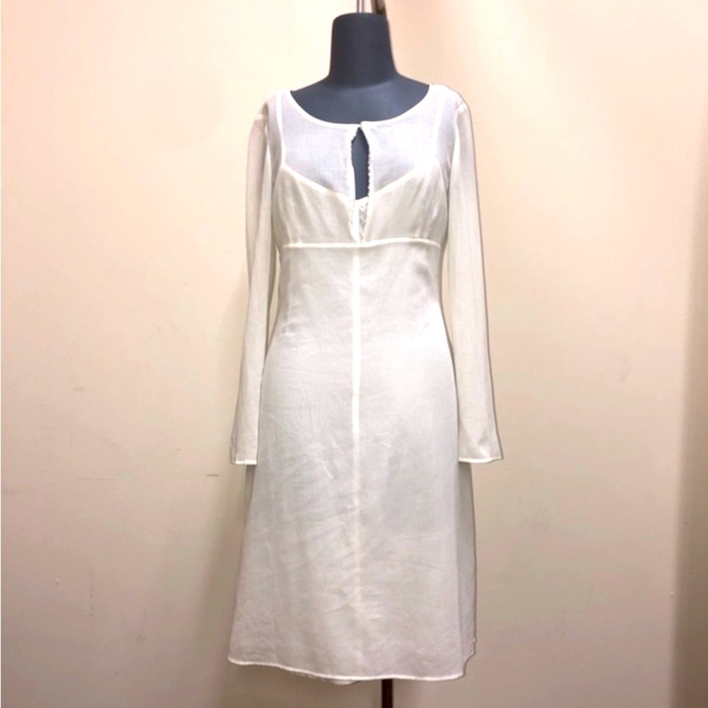 GIANFRANCO FERRE STUDIO] Y2K White Gauze Beading See thru Collection Dress